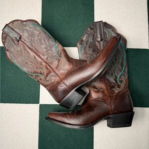 Women’s Brown/Turquoise Leather Western Boots